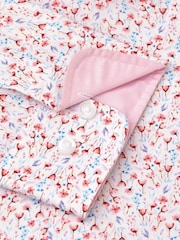 Brook Taverner Pink Ditsy Watercolour Floral Print Stretch Long Sleeve Shirt - Image 5 of 5