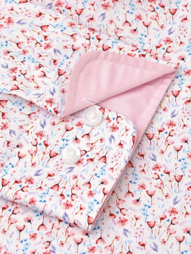 Brook Taverner Pink Ditsy Watercolour Floral Print Stretch Long Sleeve Shirt - Image 5 of 5