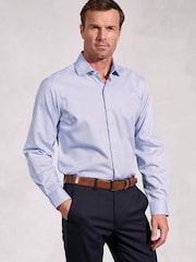 Brook Taverner Blue Dobby Texture Long Sleeve 100% Cotton Shirt - Image 1 of 5