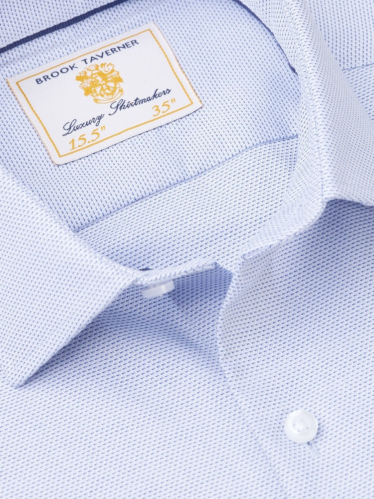 Brook Taverner Blue Dobby Texture Long Sleeve 100% Cotton Shirt - Image 4 of 5