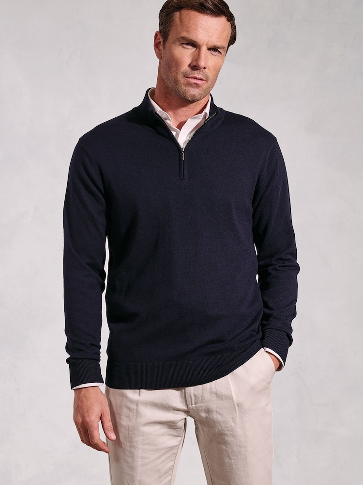 Brook Taverner Blue White Quarter  Zip Jumper - Image 3 of 3