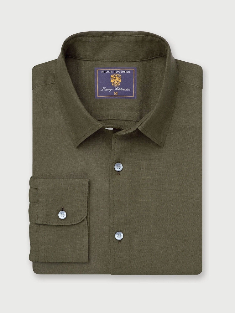 Brook Taverner Green 100% Linen Shirt - Image 1 of 4
