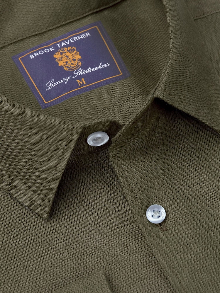 Brook Taverner Green 100% Linen Shirt - Image 2 of 4