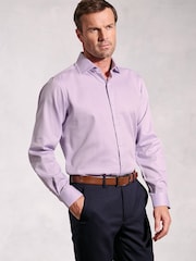 Brook Taverner Purple Dobby Texture Long Sleeve 100% Cotton Shirt - Image 1 of 5