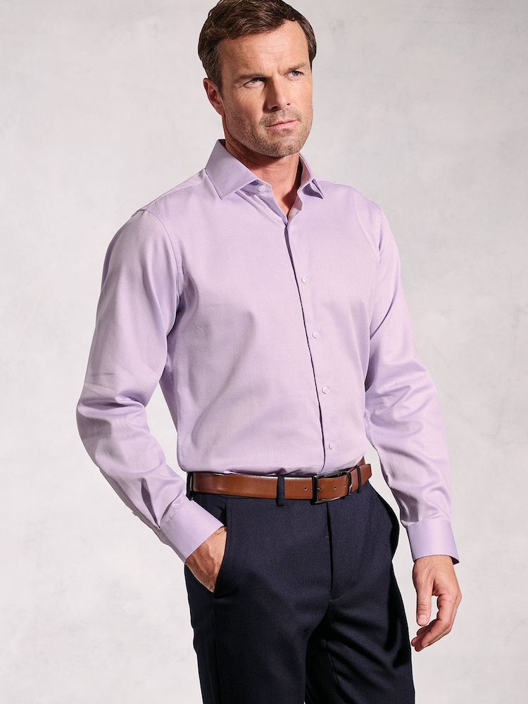 Brook Taverner Purple Dobby Texture Long Sleeve 100% Cotton Shirt - Image 1 of 5