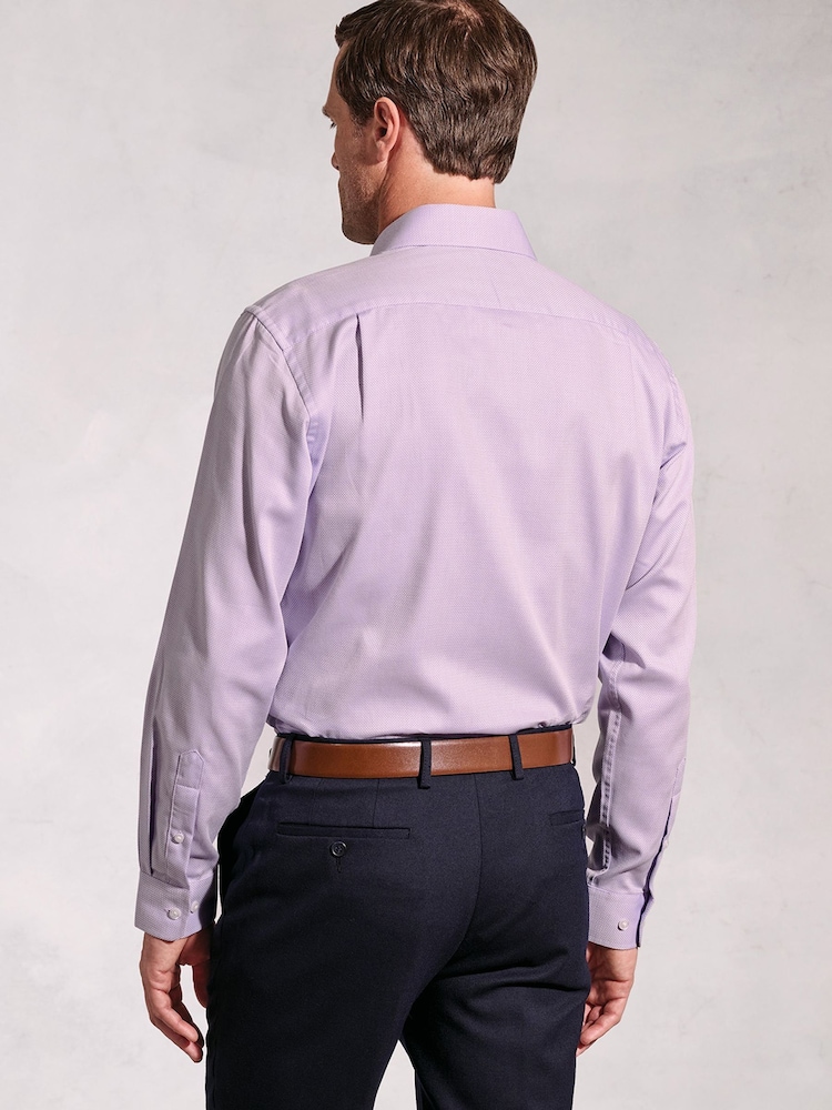 Brook Taverner Purple Dobby Texture Long Sleeve 100% Cotton Shirt - Image 2 of 5