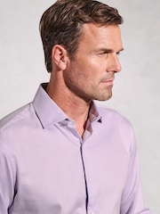 Brook Taverner Purple Dobby Texture Long Sleeve 100% Cotton Shirt - Image 3 of 5