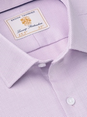 Brook Taverner Purple Dobby Texture Long Sleeve 100% Cotton Shirt - Image 4 of 5