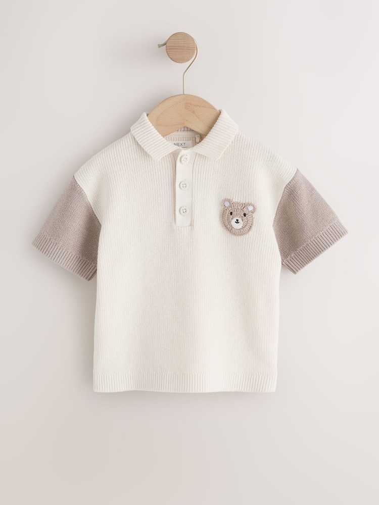 Neutral Bear Character Button Neck Knitted Polo Shirt (3mths-7yrs) - Image 1 of 4