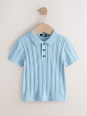 Blue Cable Knit Polo Shirt (3mths-7yrs) - Image 5 of 8