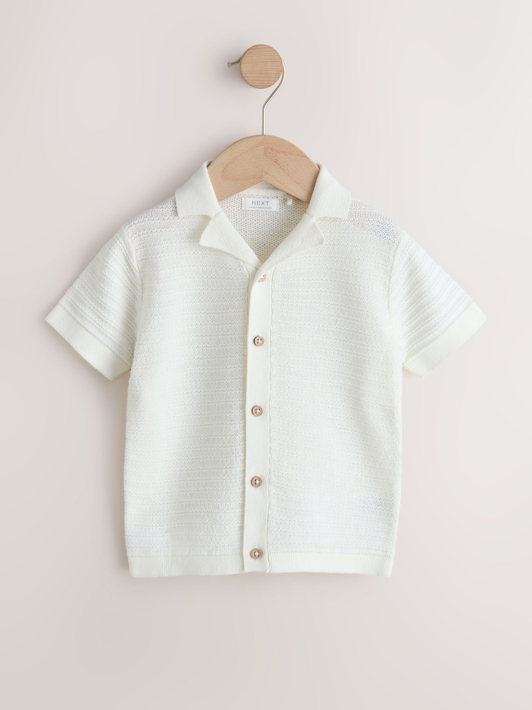 Buy Ecru Revere Collar Short Sleeve Knitted Polo Shirt (3mths-7yrs