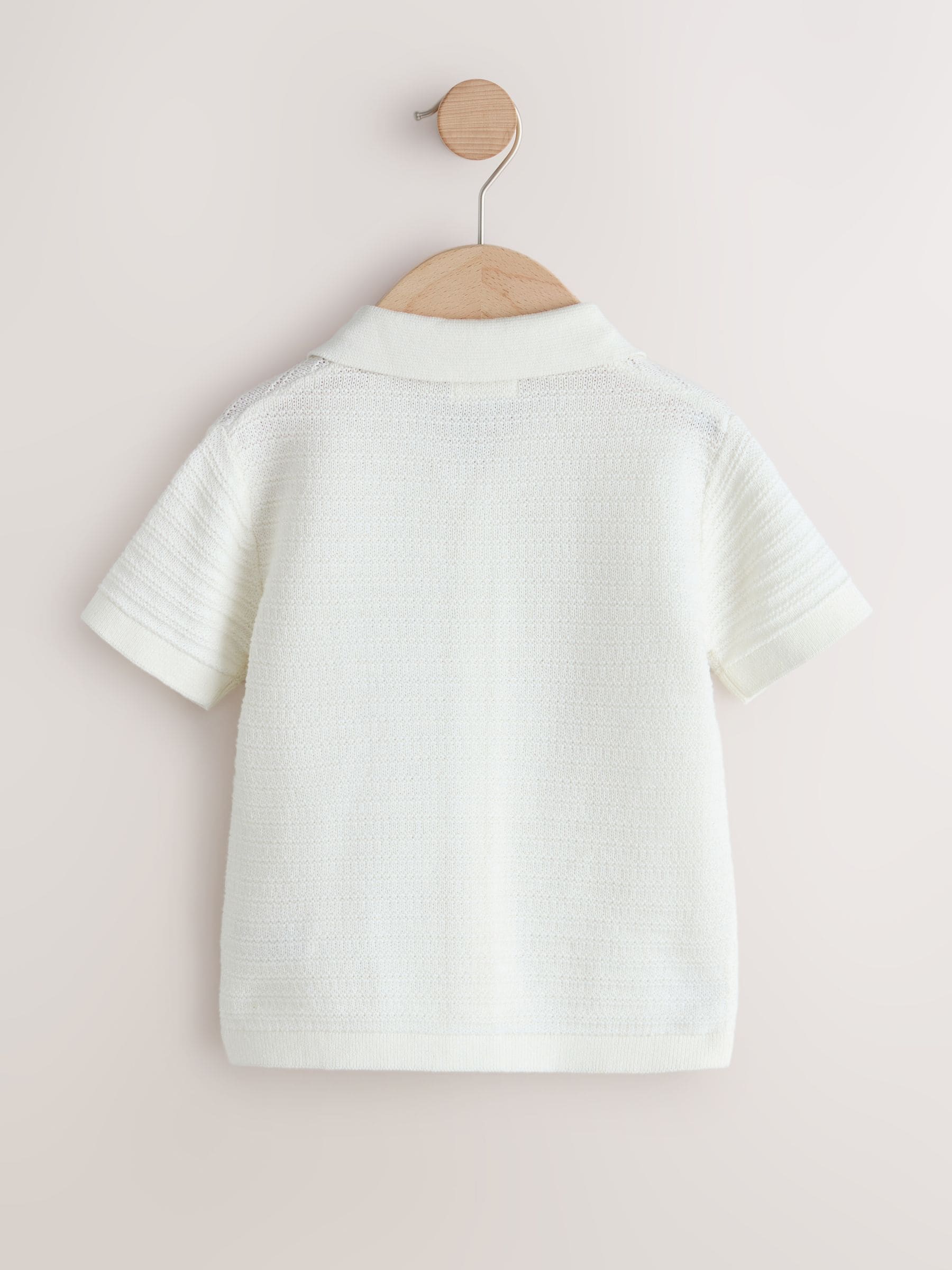 Buy Ecru Revere Collar Short Sleeve Knitted Polo Shirt (3mths-7yrs
