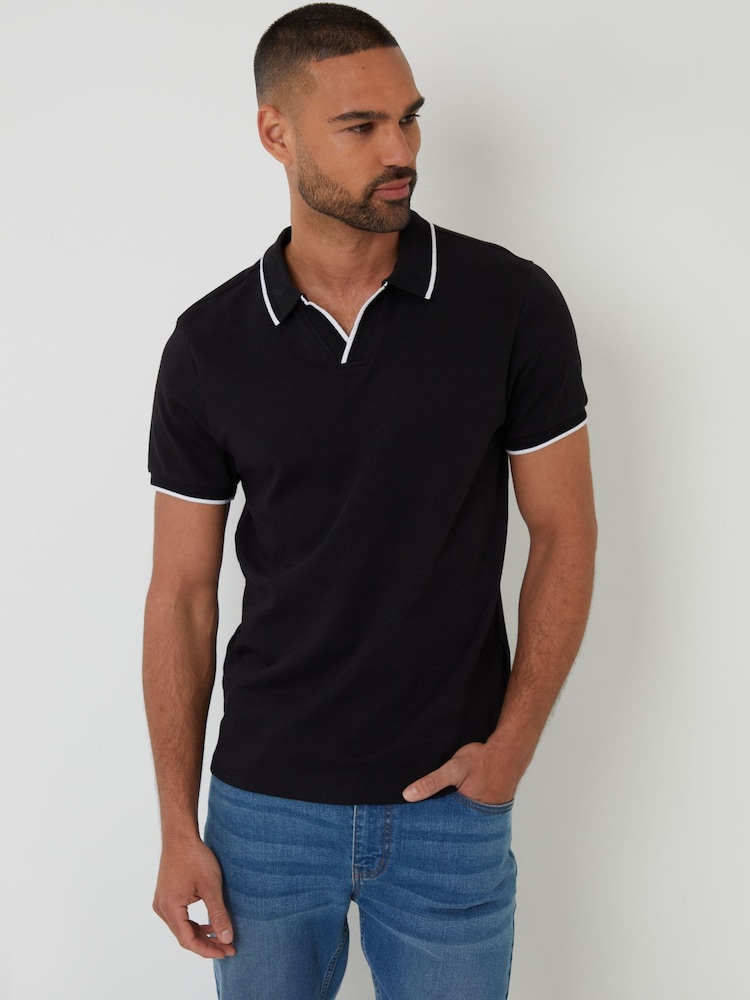 Threadbare Black Interlock Trophy Neck 100% Cotton Polo Shirt - Image 1 of 5