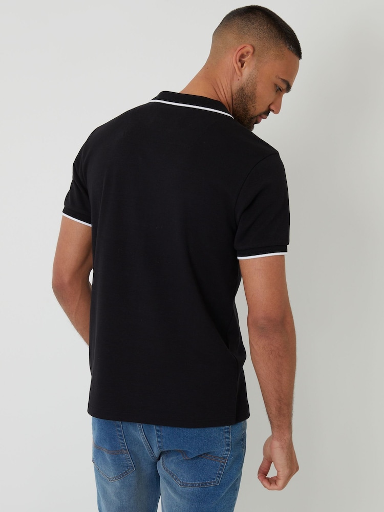Threadbare Black Interlock Trophy Neck 100% Cotton Polo Shirt - Image 2 of 5