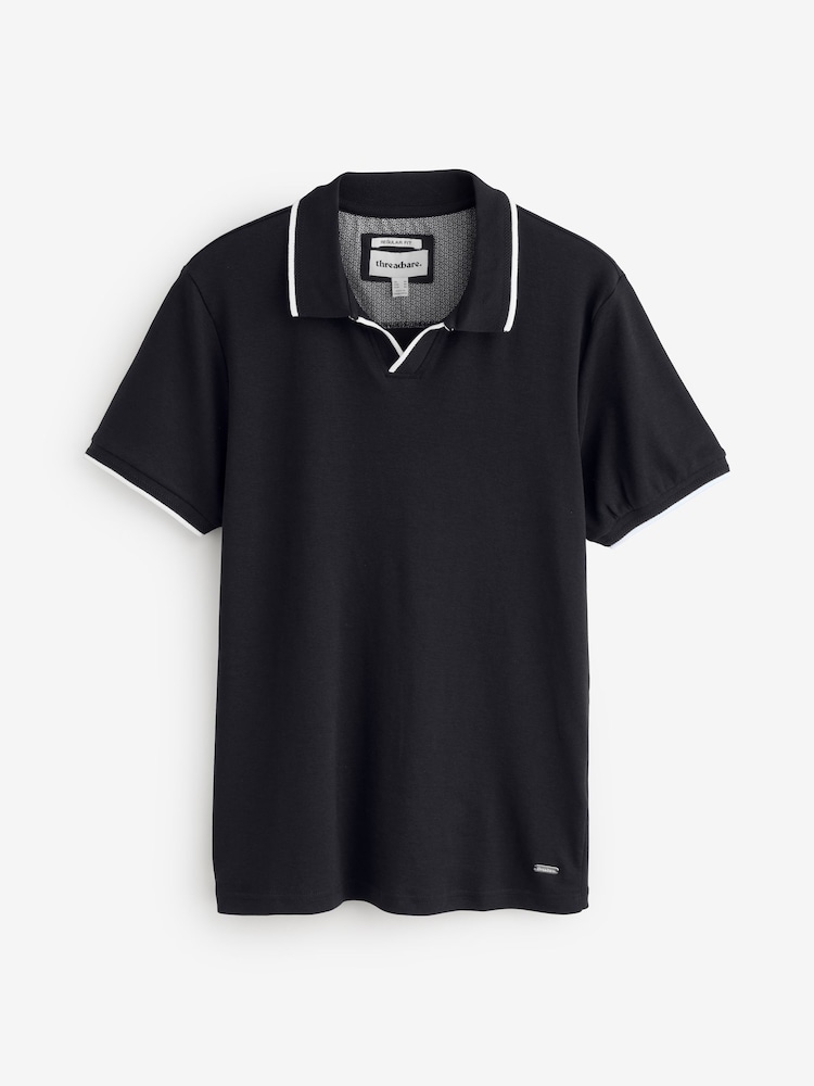 Threadbare Black Interlock Trophy Neck 100% Cotton Polo Shirt - Image 5 of 5 Threadbare Black Interlock Trophy Neck 100% Cotton Polo Shirt - Image 5 of 5