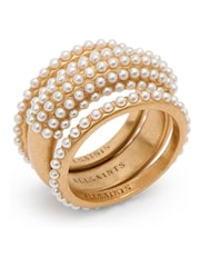 AllSaints Gold Pearl Trio Ring Set - Image 1 of 5