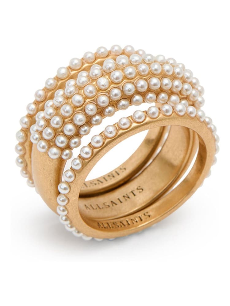AllSaints Gold Pearl Trio Ring Set - Image 1 of 5