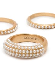 AllSaints Gold Pearl Trio Ring Set - Image 3 of 5