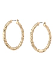 AllSaints Gold Tone Rope Chain Hoop Earrings - Image 2 of 4