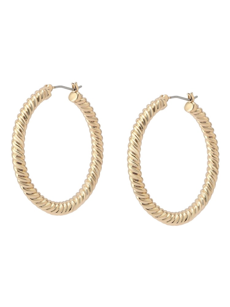 AllSaints Gold Tone Rope Chain Hoop Earrings - Image 2 of 4