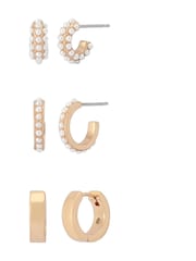 AllSaints Gold Tone Pearl Trio Huggie Earring Set - Image 1 of 4