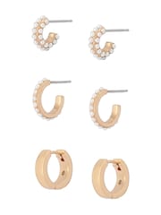 AllSaints Gold Tone Pearl Trio Huggie Earring Set - Image 2 of 4