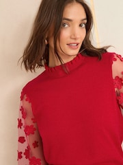 Red 3D Flower - Love & Roses Mesh Sleeve Knit Jumper - Bild 2 von 4