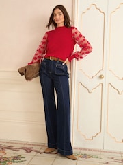 Red 3D Flower - Love & Roses Mesh Sleeve Knit Jumper - Bild 3 von 4