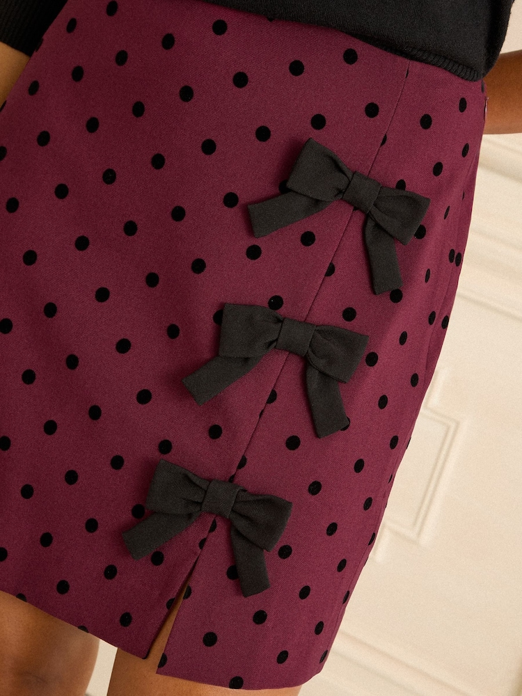 Love & Roses Berry Red Bow Mini Skirt - Image 2 of 4