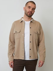 Threadbare Natural Pique Popper Fastening Shacket - Image 1 of 4