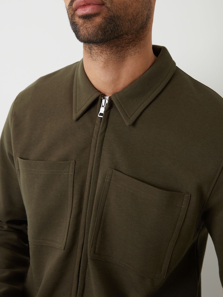 Threadbare Green Pique Zip Through Shacket - Image 4 of 4 Threadbare Green Pique Zip Through Shacket - Image 4 of 4