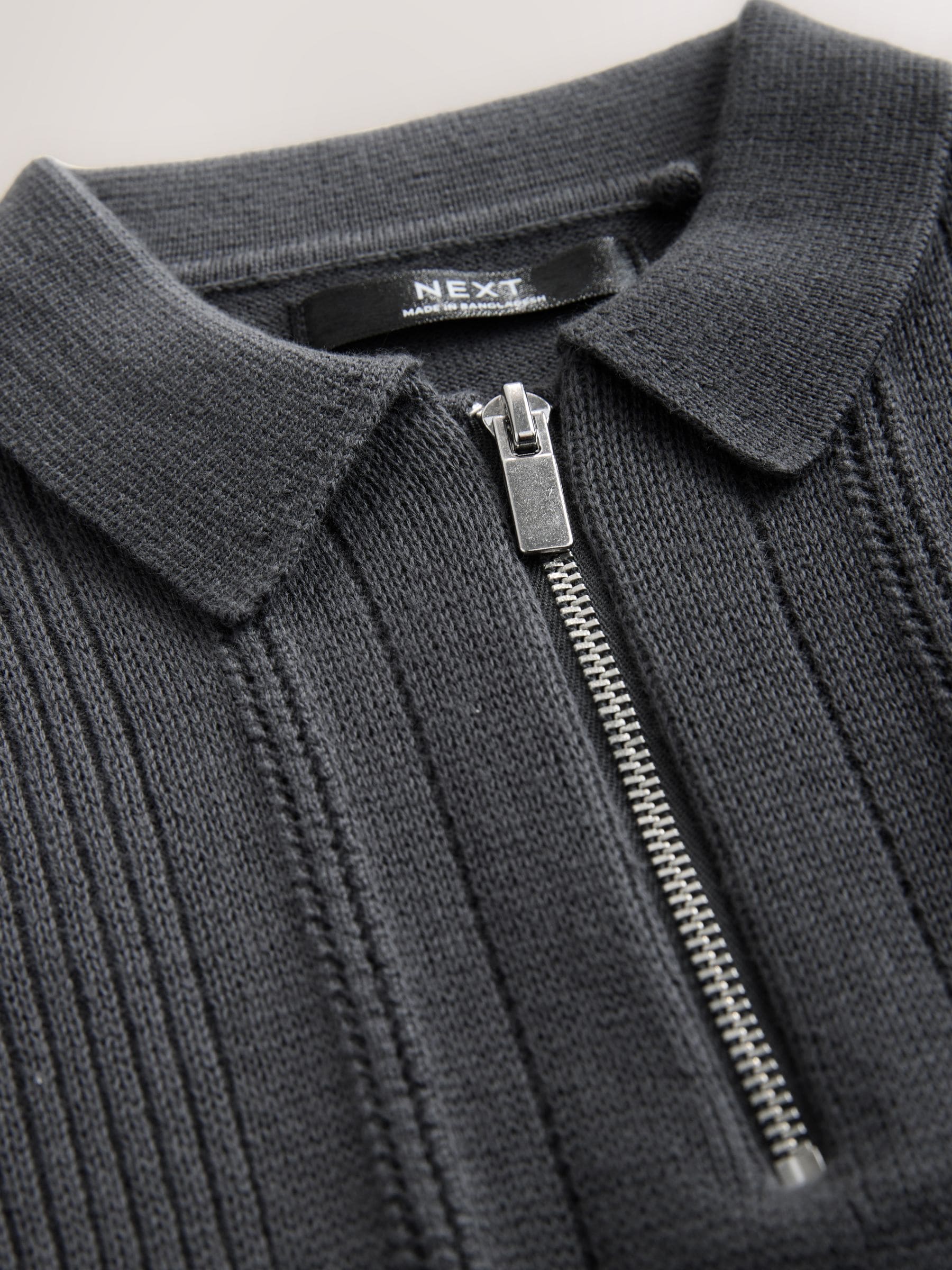 CULLNI【Mesh Knit ZIp Up Polo Shirt】 Buy Charcoal Grey Knitted Zip Neck Polo Shirt (3-16yrs) from the