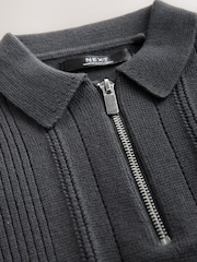 Charcoal Grey Knitted Zip Neck Polo Shirt (3-16yrs) - Image 3 of 4