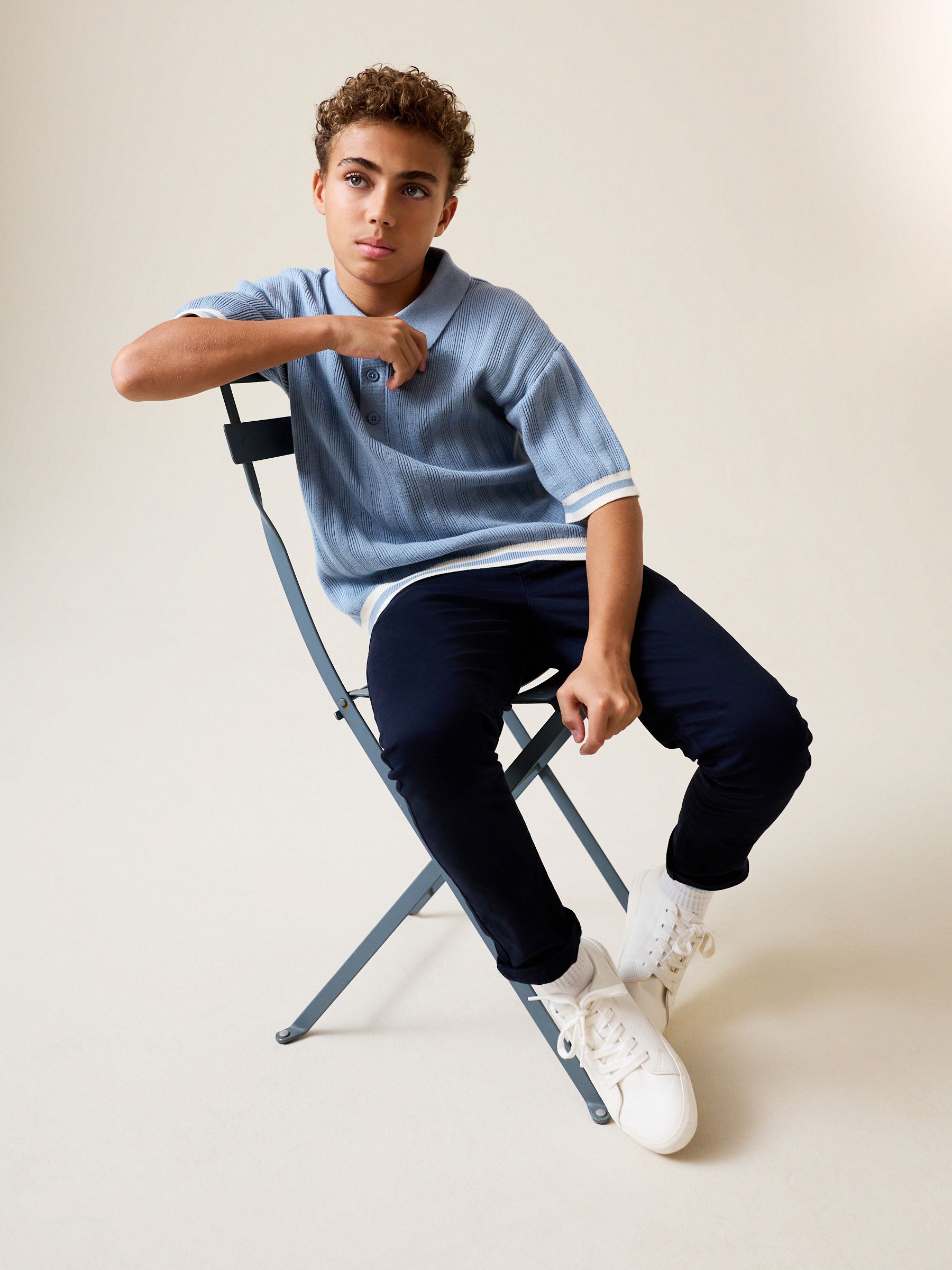 Buy Blue Button Neck Knitted Polo Shirt (3-16yrs) from Next USA