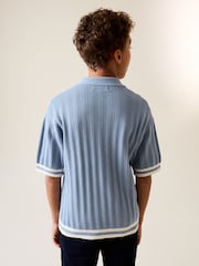 Blue Button Neck Knitted Polo Shirt (3-16yrs) - Image 6 of 7
