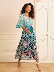 V&A I Love & Roses Green Printed V-Neck Short Sleeve Midi Dress - Image 1 of 4