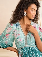 V&A I Love & Roses Green Printed V-Neck Short Sleeve Midi Dress - Image 2 of 4