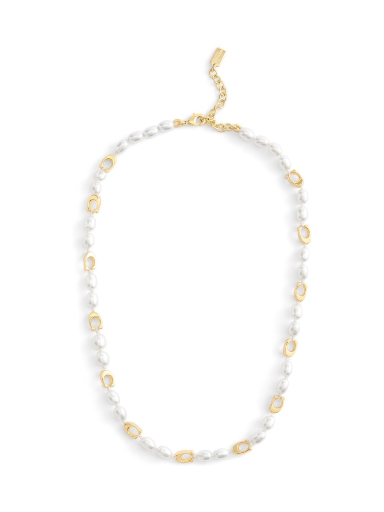 COACH Gold Tone Signature Heritage Pearl Collar Necklace - Image 1 of 3