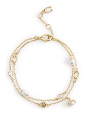 COACH Gold Tone Signature Heritage Pearl Charm Double Strand Bracelet - Image 1 of 4