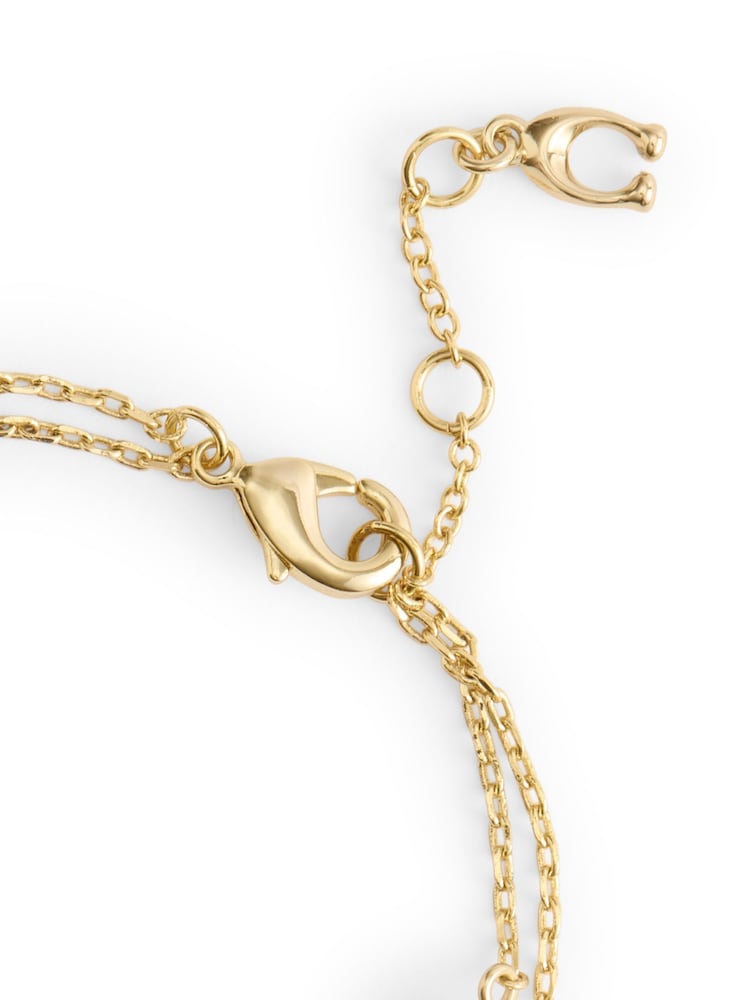 COACH Gold Tone Signature Heritage Pearl Charm Double Strand Bracelet - Image 4 of 4