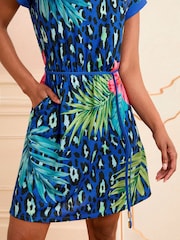 Love & Roses Cobalt Blue Tropical Floral Crew Neck Jersey T-Shirt Mini Dress - Image 3 of 4