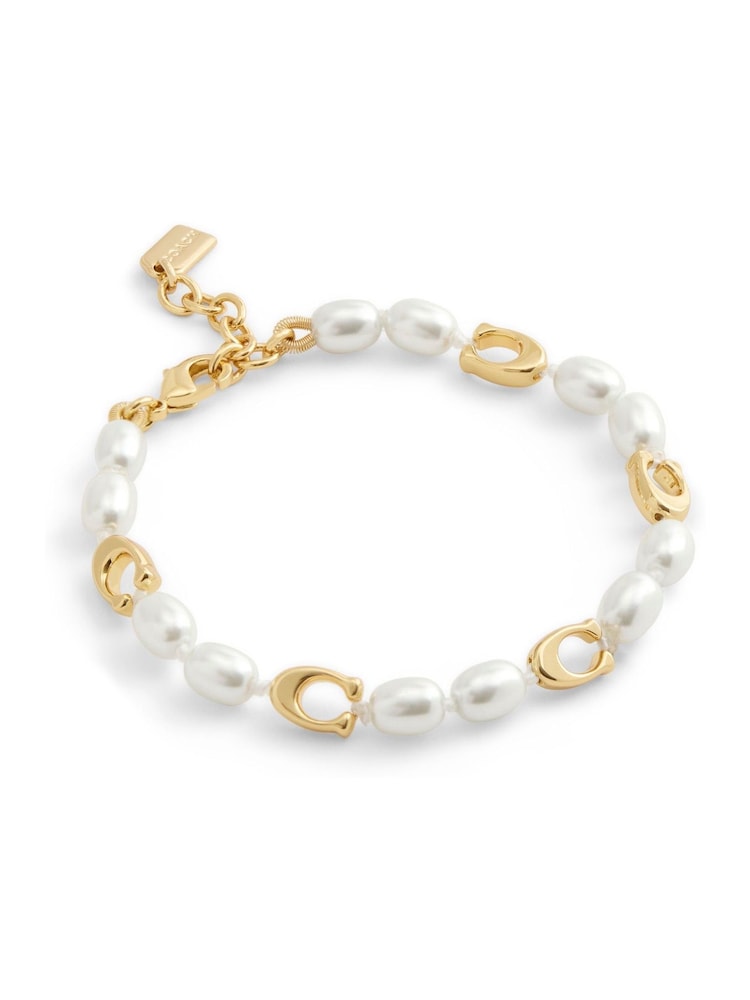 COACH Gold Tone Signature Heritage Pearl Strand Bracelet - Image 2 of 4
