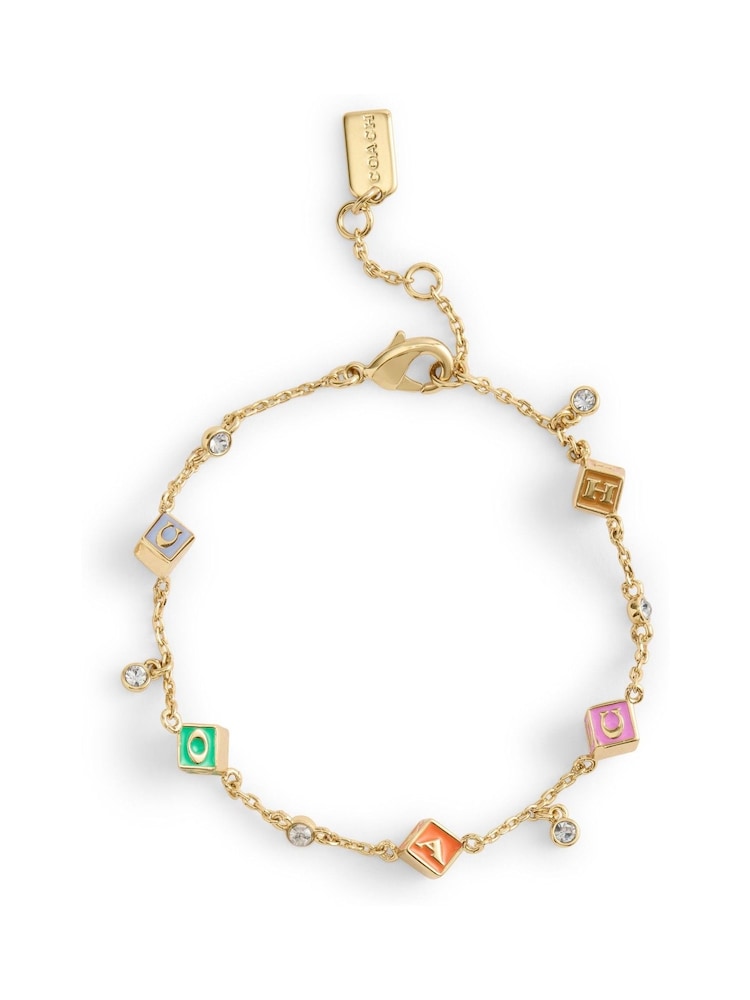 COACH Gold Tone Signature Logo Enamel Cube Strand Bracelet - Image 1 of 4