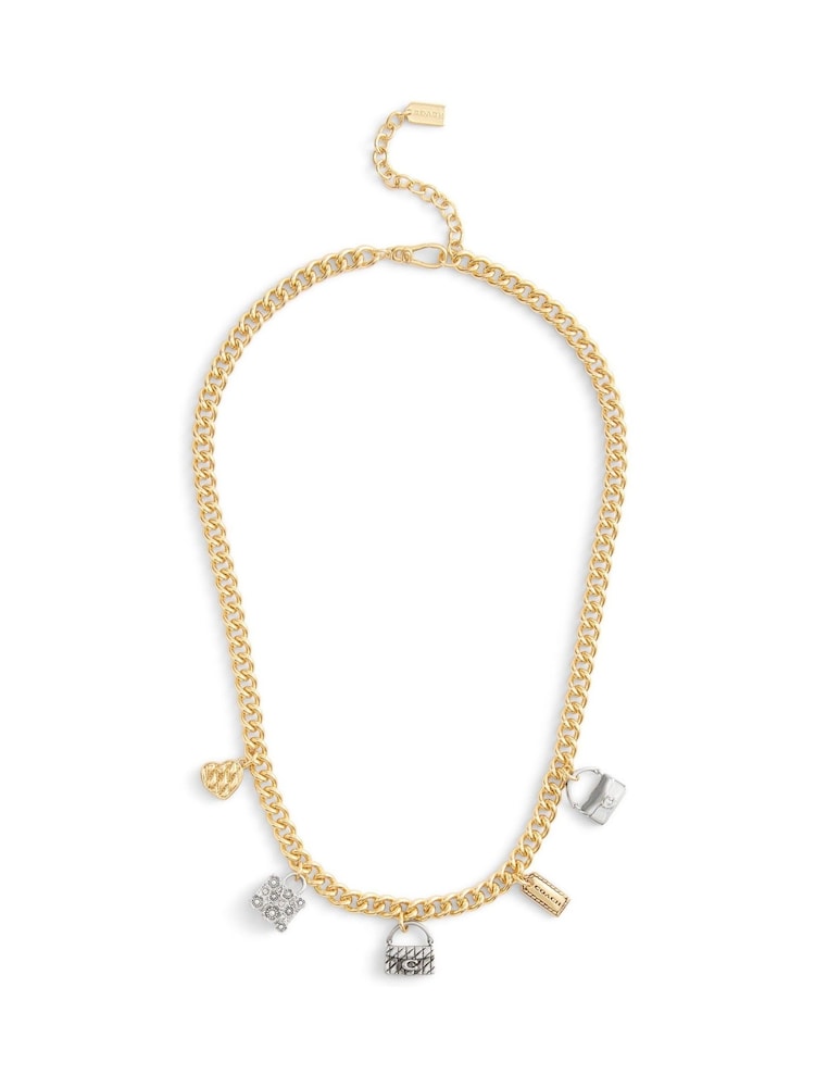 COACH Gold Tone Signature Handbag Charm Bib Necklace - Image 1 of 3