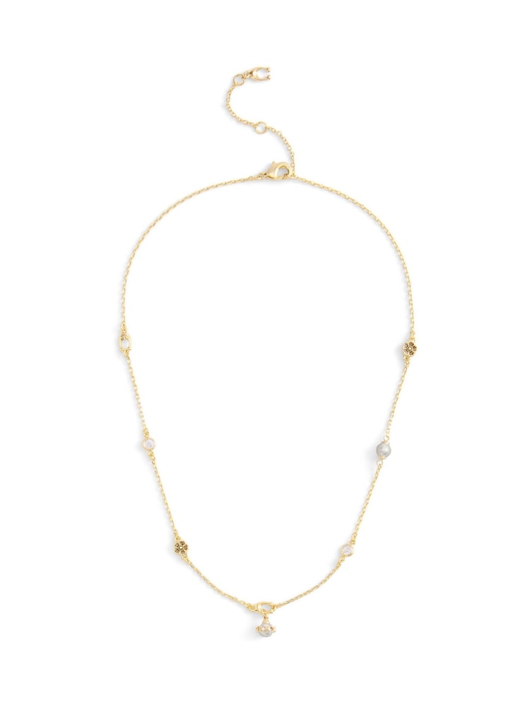 COACH Gold Tone Signature Heritage Pearl Charm Strand Necklace - Image 1 of 3