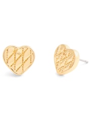 COACH Gold Tone Signature Quilted Heart Bag Stud Earrings - Image 1 of 3
