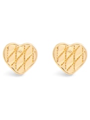 COACH Gold Tone Signature Quilted Heart Bag Stud Earrings - Image 2 of 3