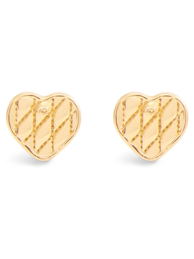 COACH Gold Tone Signature Quilted Heart Bag Stud Earrings - Image 2 of 3