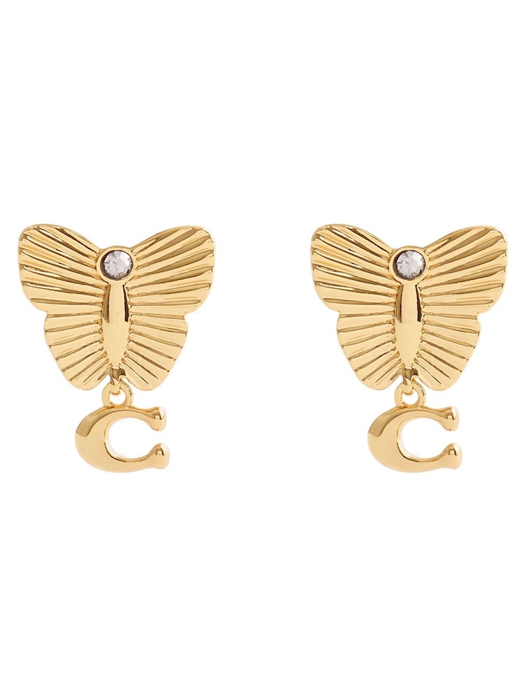 COACH Gold Tone Signature Heritage Butterfly Earrings - Image 2 of 3