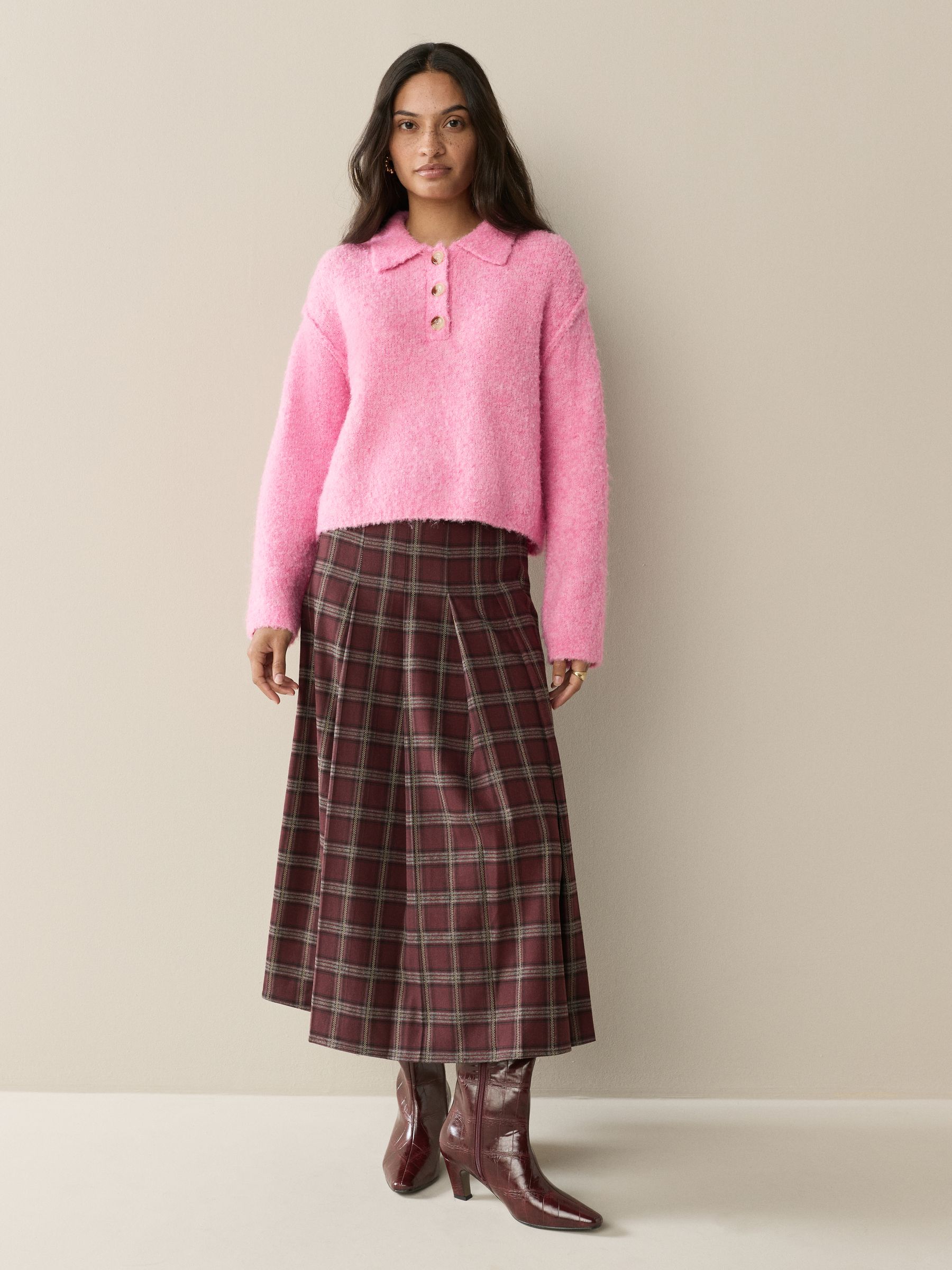 Buy Bright Pink Boucle Long Sleeve Polo Jumper from Next USA